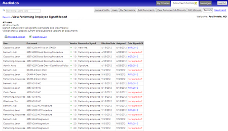 see which employees have signed off on documents