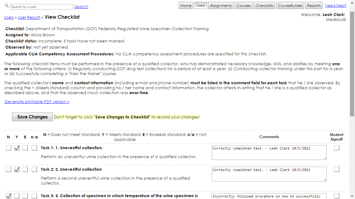 online checklists for laboratory competency assessment medialab inc training checklists